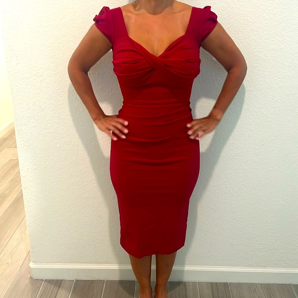 Stop Staring by Alicia Estrada Great condition Burgundy red fitted midi dress